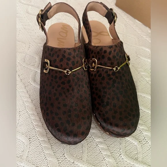 New! Sam Edelman Calf-hair/Leather Studded Wooden Clog Women’s Size 6 - Picture 12 of 16